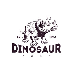 Black and White Hand Drawn Dinosaur Logo on White Background for Business and Website Design. Vector illustration.