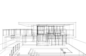 House project architectural drawing 3d illustration