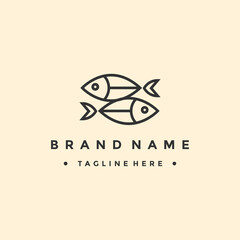 monoline simple two fish mirrored logo icon vector inspiration