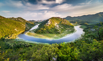 Skadar Lake and River Crnojevic at sunset ,Montenegro,Eastern Europe.