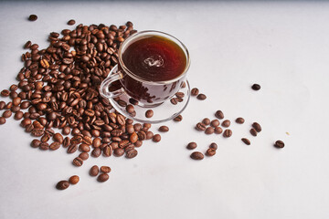 Grain bag Hot drink spilled grains wooden table