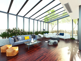 3d render of balcony sunroom