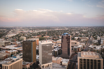 Tucson Arizona downtown high-rises at dusk.
