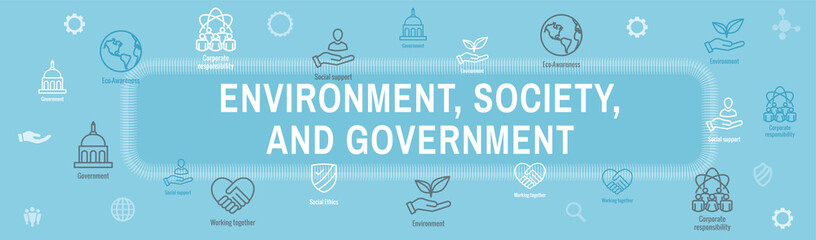 Environment and Social Government Icon Set and Web Header Banner for ESG etc