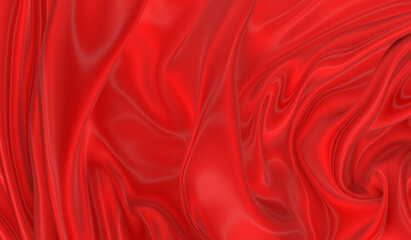 Beautiful flowing fabric of red wavy silk or satin. 3d rendering image.