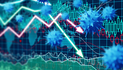 Covid crisis and the collapse of the markets, economic fallout. 3d illustration