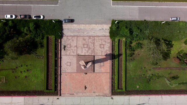 Aerial view of Tiraspol parliament with Lenin statue in an unrecognised communist country Transnistria in Moldova