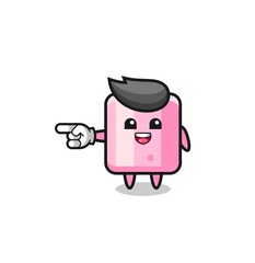 marshmallow cartoon with pointing left gesture.