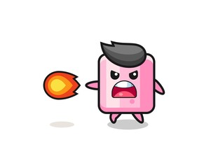 cute marshmallow mascot is shooting fire power.