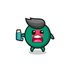 Obraz premium bangladesh flag mascot having asthma while holding the inhaler.