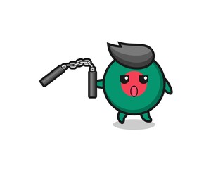 cartoon of bangladesh flag using nunchaku.