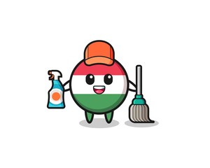 cute hungary flag character as cleaning services mascot.