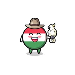 hungary flag zookeeper mascot with a parrot.