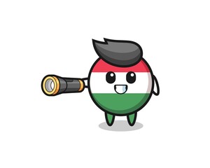 hungary flag mascot holding flashlight.