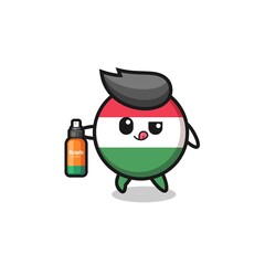 cute hungary flag holding mosquito repellent.