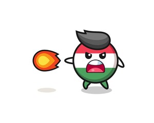 cute hungary flag mascot is shooting fire power.