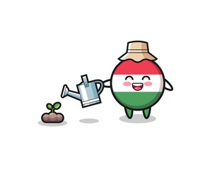 cute hungary flag is watering plant seeds.