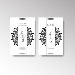 Delicate invitation card template design with mandala flower