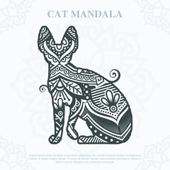 Cat Mandala. Vintage decorative elements. Oriental pattern, vector illustration.