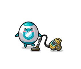 cute rocket holding vacuum cleaner illustration