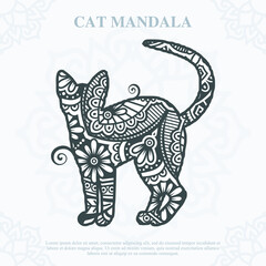Fototapeta na wymiar Cat Mandala. Vintage decorative elements. Oriental pattern, vector illustration.