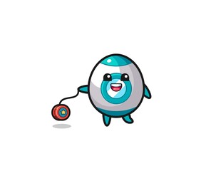 cartoon of cute rocket playing a yoyo