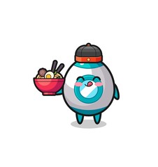 rocket as Chinese chef mascot holding a noodle bowl
