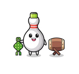 Obraz premium bowling pin muslim character are celebrating Eid Al Fitr