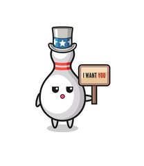 Fototapeta premium bowling pin cartoon as uncle Sam holding the banner I want you