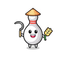 bowling pin Asian farmer holding paddy