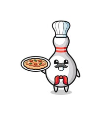 bowling pin character as Italian chef mascot