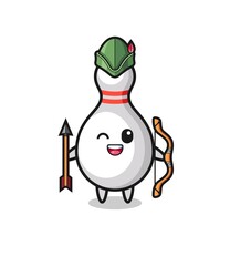 bowling pin cartoon as medieval archer mascot