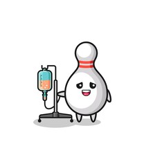 cute bowling pin character standing with infusion pole