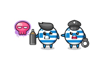 greece cartoon doing vandalism and caught by the police