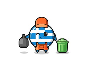 the mascot of cute greece as garbage collector