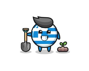 cute greece cartoon is planting a tree seed