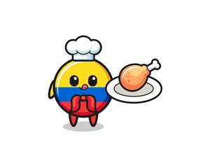 colombia flag fried chicken chef cartoon character
