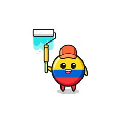 Obraz premium the colombia flag painter mascot with a paint roller