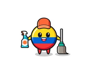 cute colombia flag character as cleaning services mascot