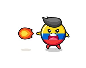 cute colombia flag mascot is shooting fire power