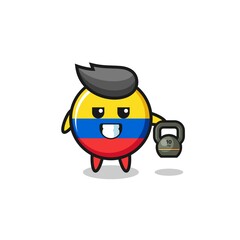Obraz premium colombia flag mascot lifting kettlebell in the gym