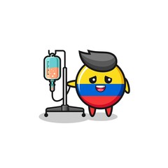 cute colombia flag character standing with infusion pole