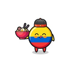 colombia flag as Chinese chef mascot holding a noodle bowl