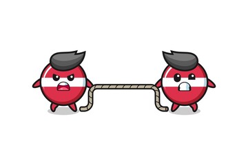 cute latvia flag character is playing tug of war game