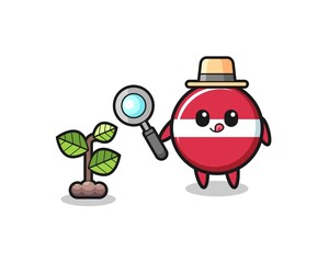 cute latvia flag herbalist researching a plants