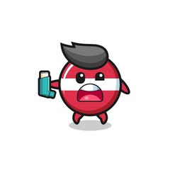 latvia flag mascot having asthma while holding the inhaler