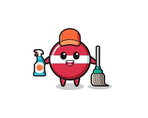 cute latvia flag character as cleaning services mascot
