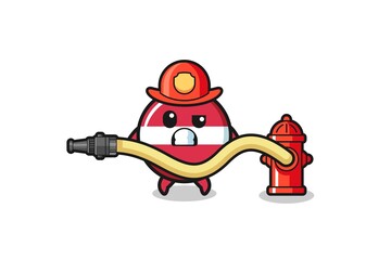 latvia flag cartoon as firefighter mascot with water hose