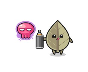 dried leaf cartoon make a graffiti with a spray paint