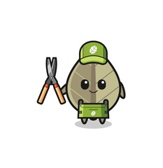 cute dried leaf as gardener mascot